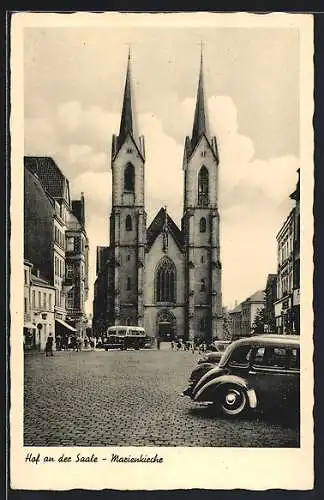 AK Hof an der Saale, Autos vor der Marienkirche