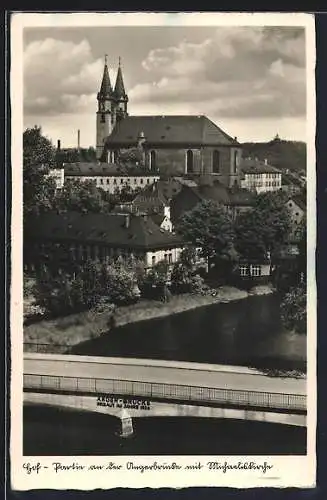 AK Hof, Partie an der Angerbrücke mit Michaeliskirche