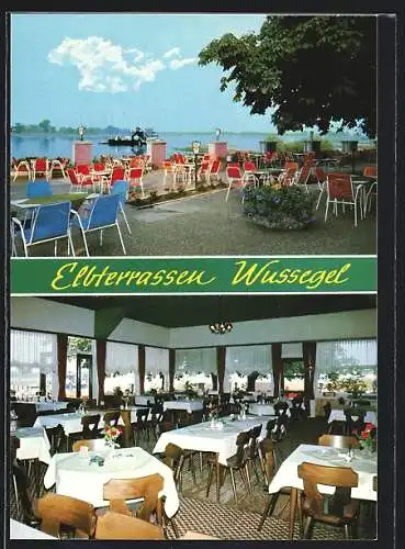 AK Wussegel an der Elbuferstrasse, Das Restaurant-Café Elbterrasse, Innenansicht und Aussenbereich