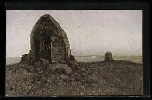 Künstler-AK Fritz Hass: Tannenberg, Gedenkstein auf dem Schlachtfeld von 1410