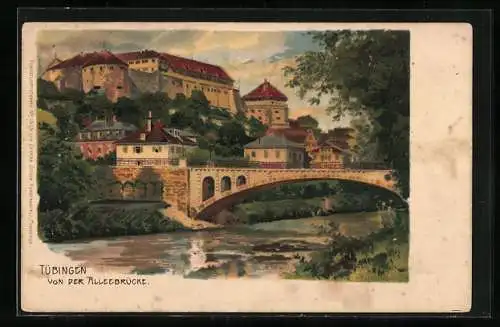 Lithographie Tübingen a. N., Partie an der Alleebrücke