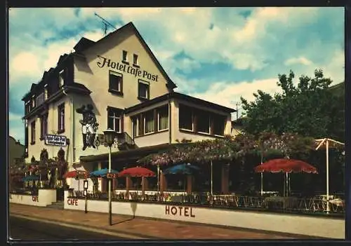 AK Assmannshausen /Rhein, Hotel-Cafe-Post J. Hötger, Rheinterrassen