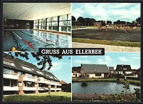 AK Ellerbek /Krs. Pinneberg, Inneres Schwimmbad, Sportplatz, Teich