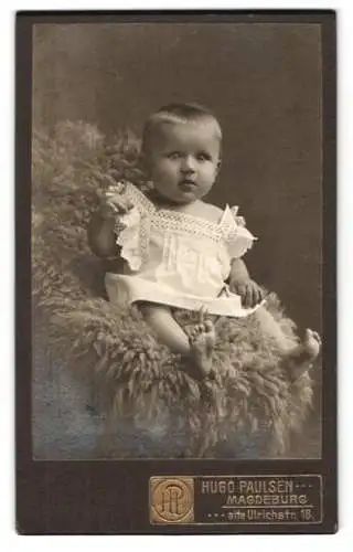 Fotografie Hugo Paulsen, Magdeburg, Alte Ulrichstr. 18, Porträt eines sitzenden Babys