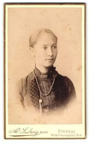 Fotografie A. Ludwig, Stendal, Winkelmannplatz 29-30, Porträt einer jungen Frau mit elegantem Kleid