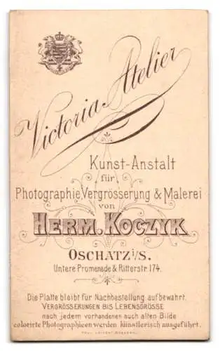 Fotografie Herm. Koczyk, Oschatz, Untere Promenade 174, Mädchen an einer verzierten Balustrade