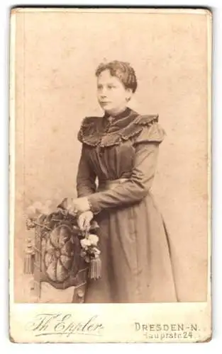 Fotografie Th. Eppler, Dresden, Hauptstr. 24, Dame in elegantem Kleid