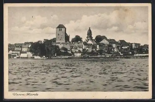 AK Waren-Müritz, Blick über das Wasser zum Ort