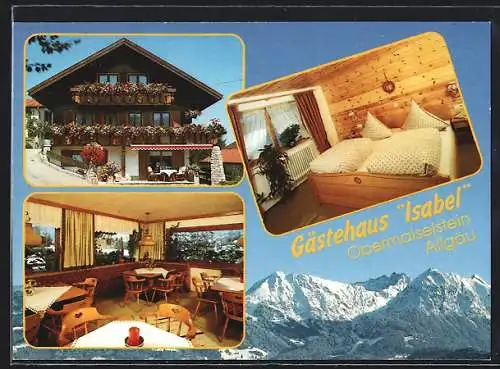 AK Obermaiselstein /Allgäu, Hotel Gästehaus Isabel, Bes. Fam. Konrad Huber, Hoistaig 10, Aussen- und Innenansicht