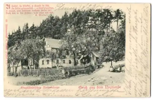 Relief-AK Vogtland, Ein Vogtländisches Bauernhaus mit Gedicht