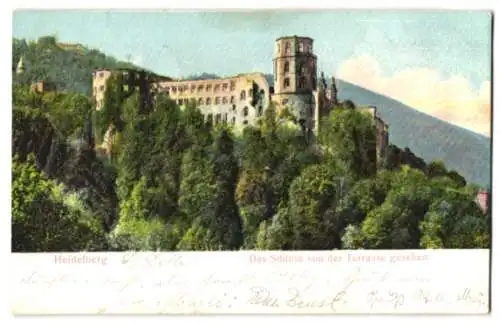 AK Heidelberg, Schloss von der Terrasse gesehen