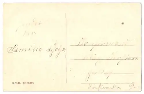 Glitzer-Perl-AK Schriftzug Segenswunsch zur Konfirmation aus Veilchen mit Glitzer-Perlen