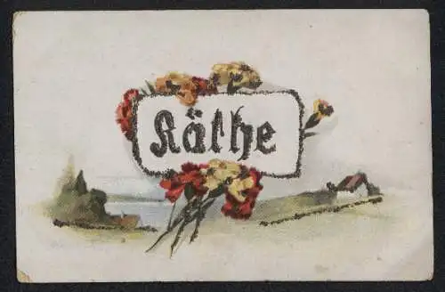Glitzer-Perl-AK Schriftzug Käthe und Nelken mit Glitzer-Perlen