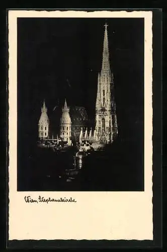 AK Wien, Die Stephanskirche bei Nacht