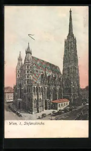 AK Wien, Stefanskirche mit Strassenpartie