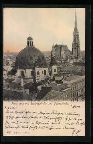 AK Wien, Panorama mit Stefanskirche und Peterskirche