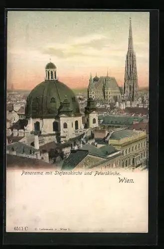 AK Wien, Panorama mit Stefanskirche und Peterskirche