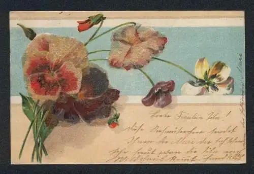 Glitzer-Perl-AK Ein Blumenstrauss mit Glitzer-Perlen