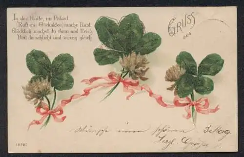 Glitzer-Perl-AK Vier Glücksklee-Blätter mit Glitzer-Perlen