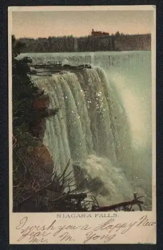 Glitzer-Perl-AK Blick auf die Niagara-Fälle, mit Glitzer-Perlen