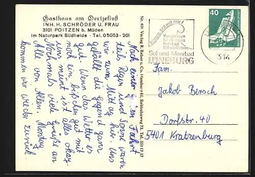 AK Poitzen, Innen- und Aussenansicht vom Gasthaus Am Oertzefluss, Bes.: H. Schröder