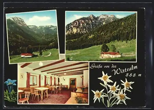 AK Bad Feilnbach, Hotel Wirts Alm, Bes. Johann Kolb, Aussen- und Innenansicht