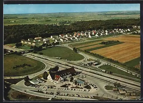 AK Leipheim /Donau, Autobahn-Rasthaus und Motel, Fliegeraufnahme