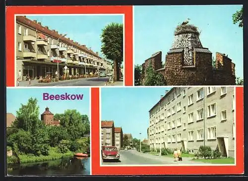 AK Beeskow, Storchennest, Pulverturm und Blick zur Burg