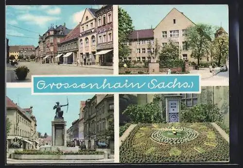 AK Grossenhain / Sachsen, Frauenmarkt, Dianabrunnen, VVN-Gedenkstätte, Blumenuhr