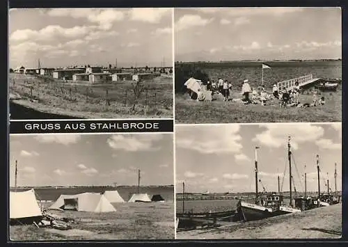 AK Reinberg /Kr. Grimmen, Ufer mit Seglern und Zeltplatz