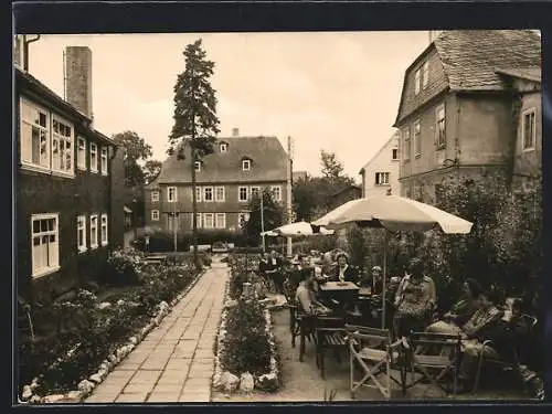 AK Oberhain /Thür., FDGB-Erholungsheim, Vorgarten am Speisesaal