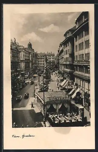 AK Wien, Graben mit Konzert Graben-Cafe und Pestsäule