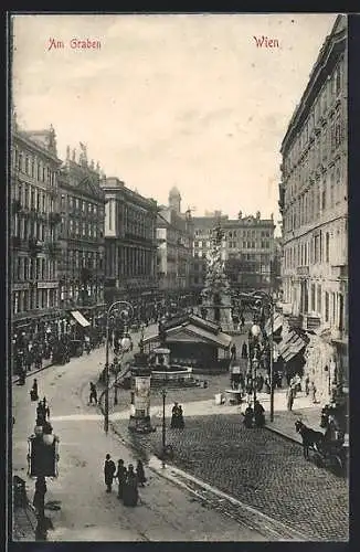 AK Wien, Graben mit Pestsäule und Litfasssäule