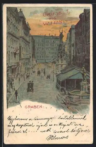 Künstler-AK sign. Arpad Basch: Wien, Abendstimmung am Graben