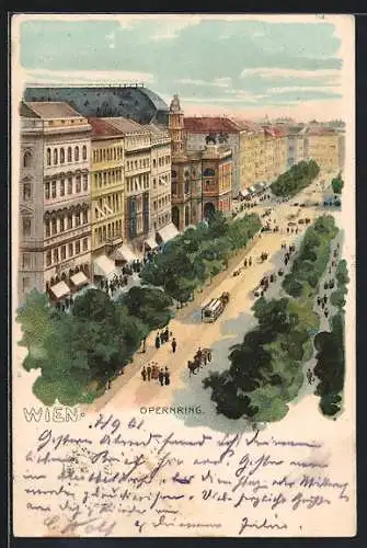 Lithographie Wien, Opernring aus der Vogelschau