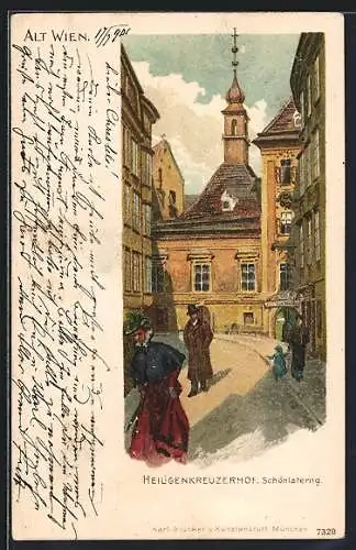 Lithographie Wien, Heiligenkreuzerhof, Schönlaterng.