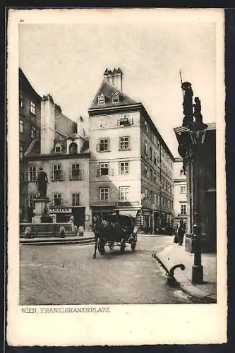 AK Wien, Franziskanerplatz mit Brunnen und Fiaker