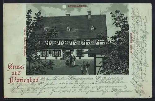 Mondschein-Lithographie Marienbad, Egerländer Gasthaus