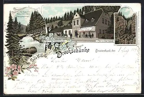 Lithographie Breitenbach, Gasthaus Dreckschänke, Wasserfall Epaulette, Wolfschlucht