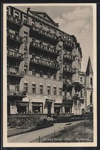 AK Karlsbad, Grand Hotel Bad mit Restaurant und Café, Bes. Siegfried Wohner