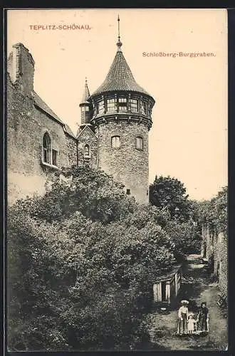 AK Teplitz Schönau / Teplice, Schlossberg-Burggraben