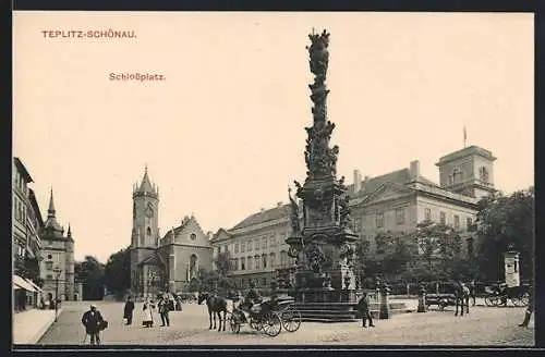 AK Teplitz Schönau / Teplice, Partie auf dem Schlossplatz