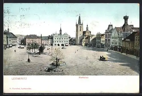 AK Leitmeritz / Litomerice, Denkmal auf dem Stadtplatz