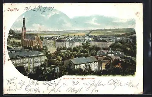 AK Teplitz Schönau / Teplice, Blick vom Realgymnasium