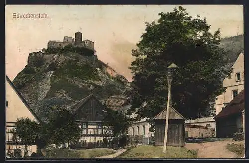 AK Schreckenstein, Blick aus dem Ort zur Burg