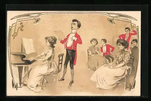 Lithographie Hausmusik im 19. Jahrhundert, Biedermeier