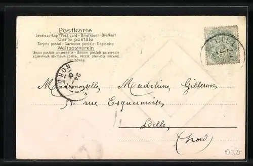AK Junge Frau schaut nach oben, Jugendstil