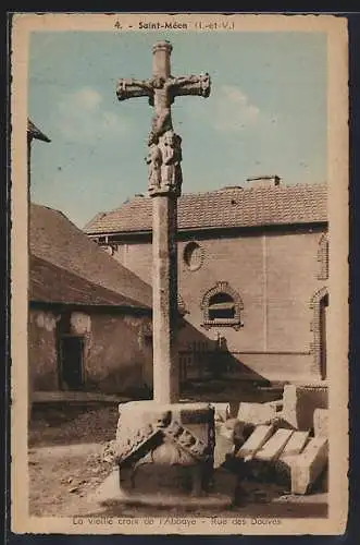 AK Saint-Méen /I.-et-V., La vieille croix de l`Abbaye, Rue des Douves