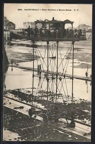 AK Saint-Malo, Le Pont Roulant à marée basse, Wattfähre