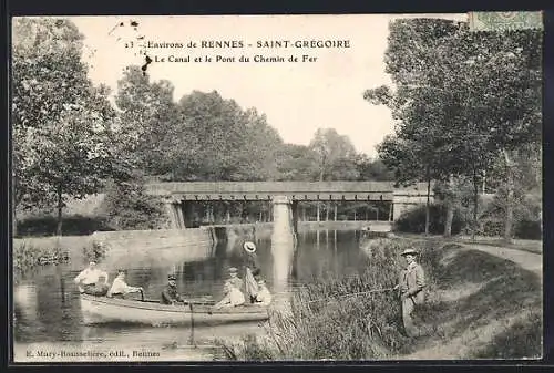 AK Saint-Grégoire /Rennes, Le Canal et le Pont du Chemin de Fer